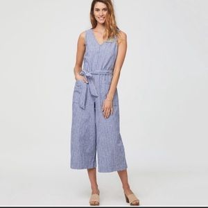 Beachlunchlounge Blue White Stripe Crop Sleeveless Jumpsuit BIG Pockets L